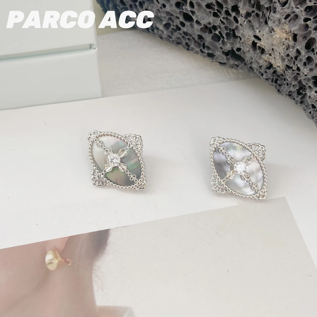 铜合金合成锆石耳饰 TC409 迷途系列 极光十字架耳钉