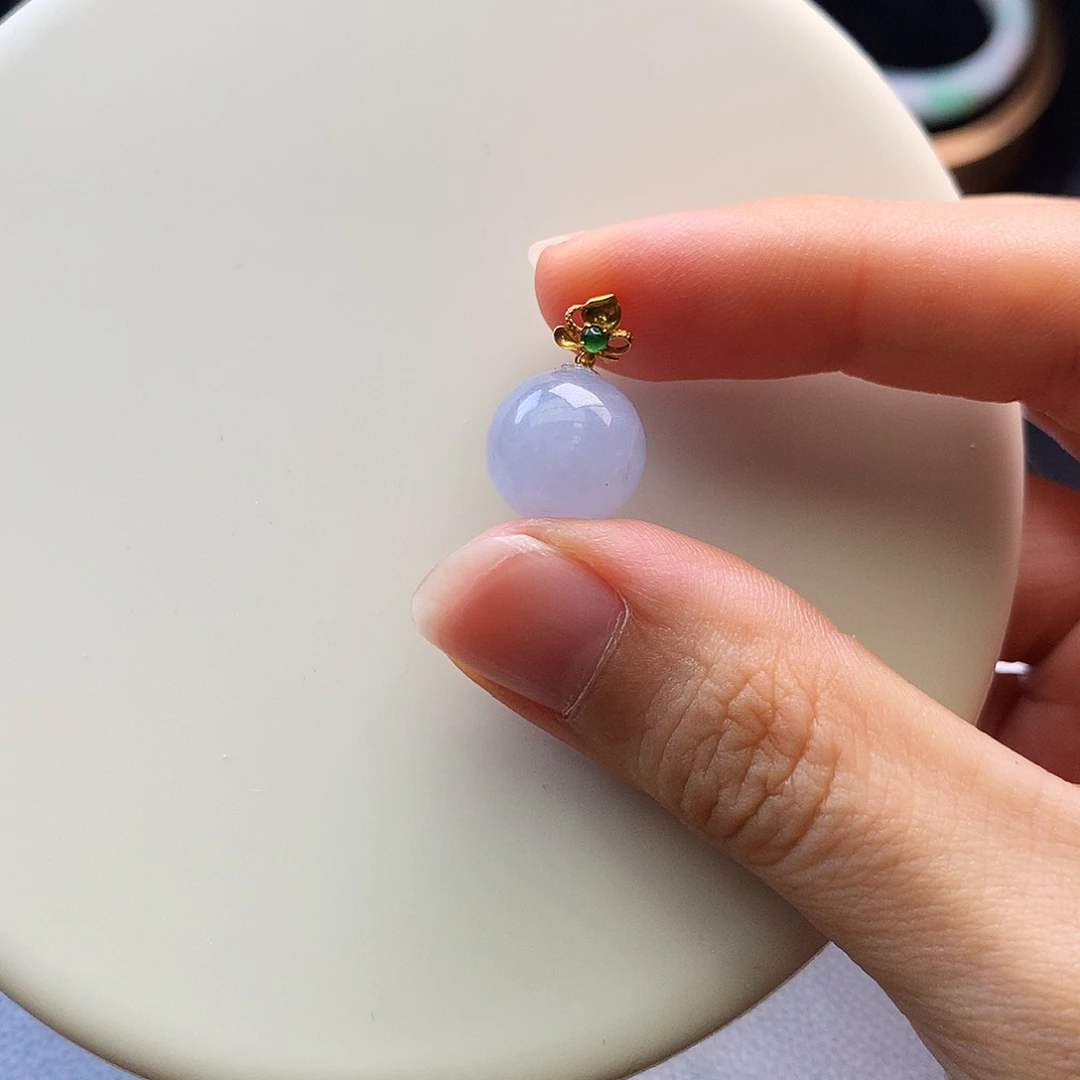 翡翠18K金镶嵌挂件48小时鉴赏期  单珠吊坠卡12.5mm