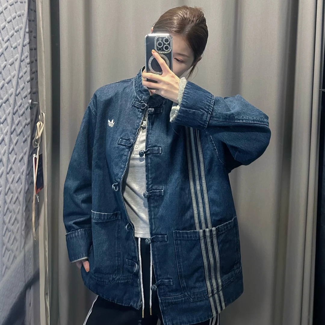 adidas三叶草CTT 3.0 DENIM 蛇年新年款新中式盘扣牛仔外套JZ9928
