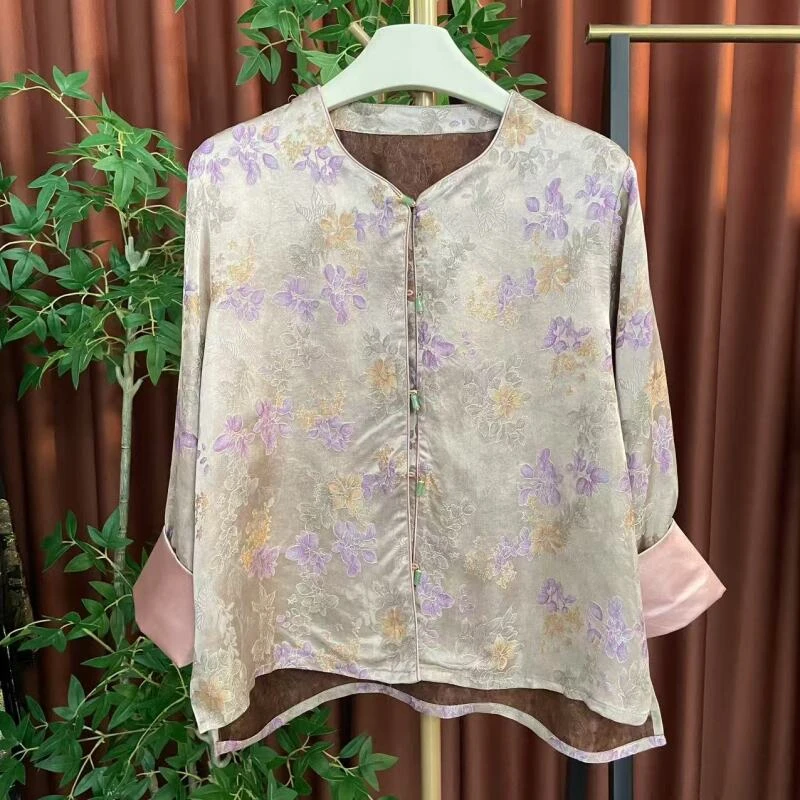 新中式复古彩花国风印花洋气薄款春季重工香云纱双面穿外套2682
