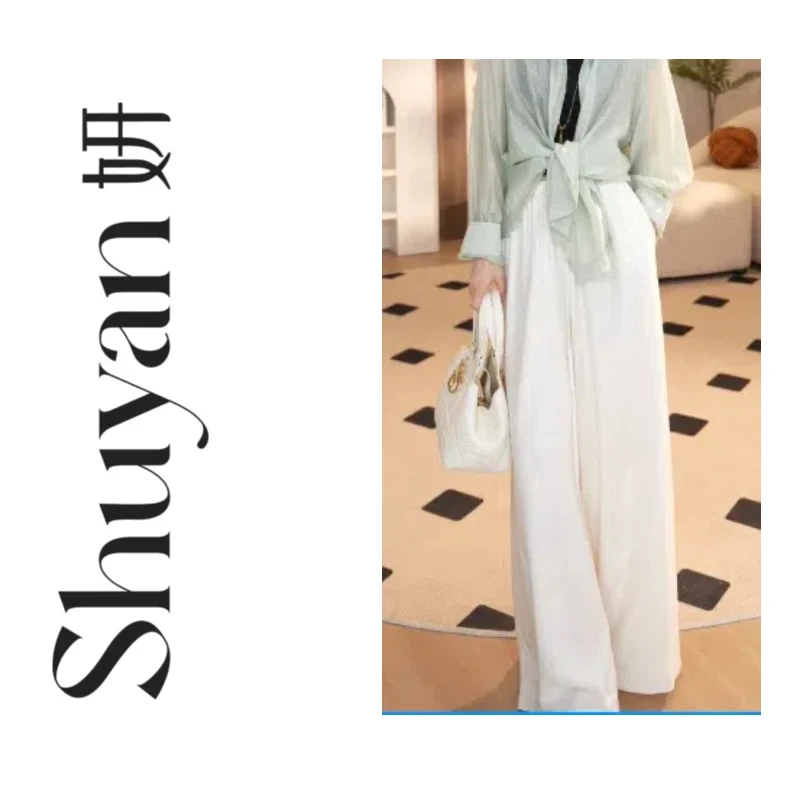 Shuyan妍【天丝裤】QC慵懒松弛感阔腿天丝松紧抽绳高腰休闲裤68809