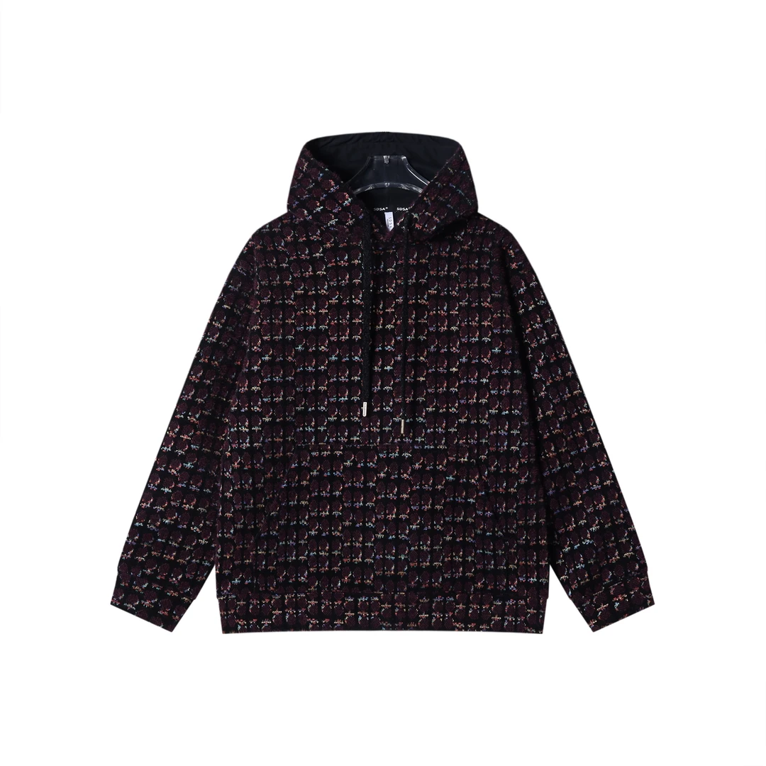 SDSA男士秋冬新款痞帅男装复古宽松彩色撞色提花连帽卫衣舒适高街