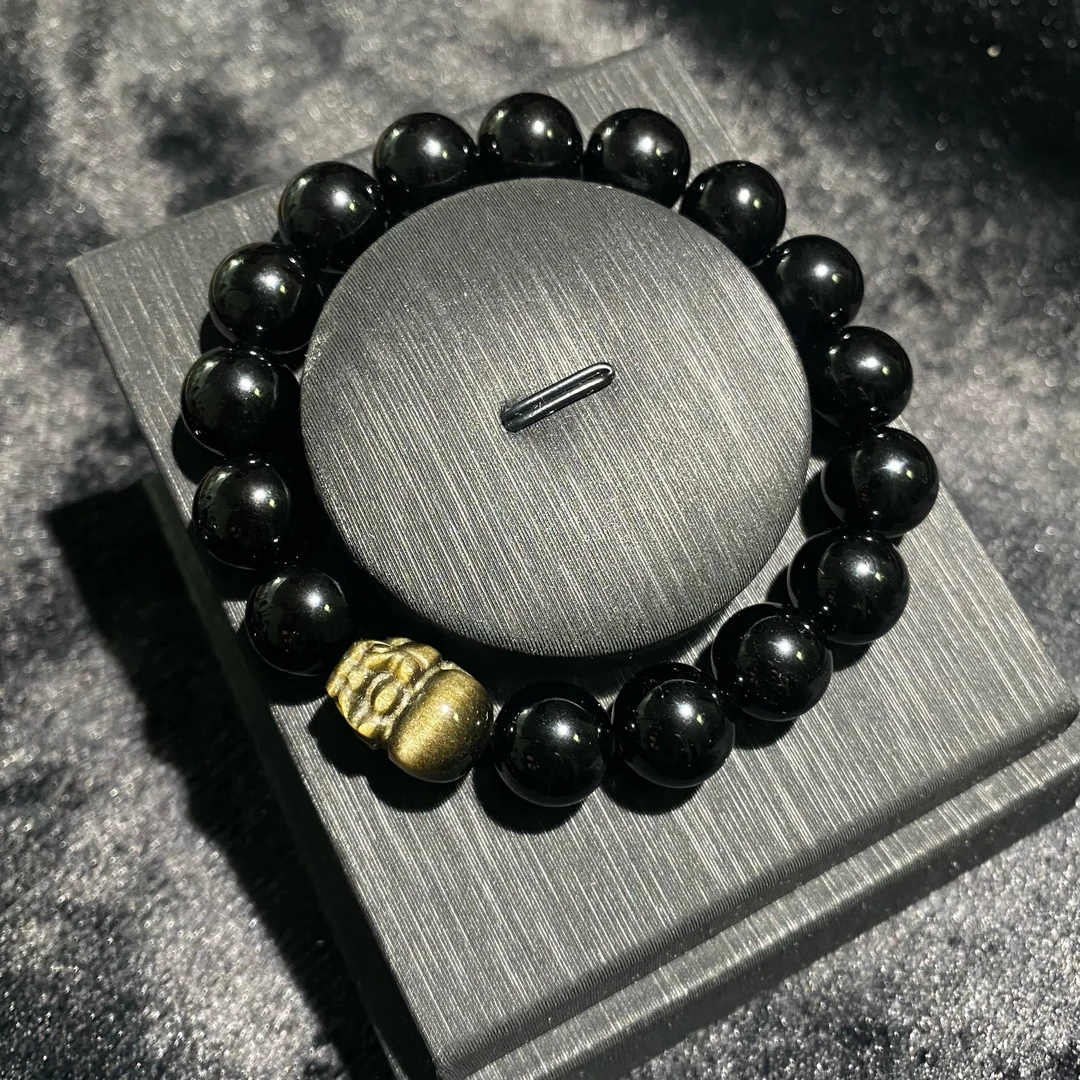 曹老板天然金耀石貔貅乌金黑曜石黑曜石手串情侣款