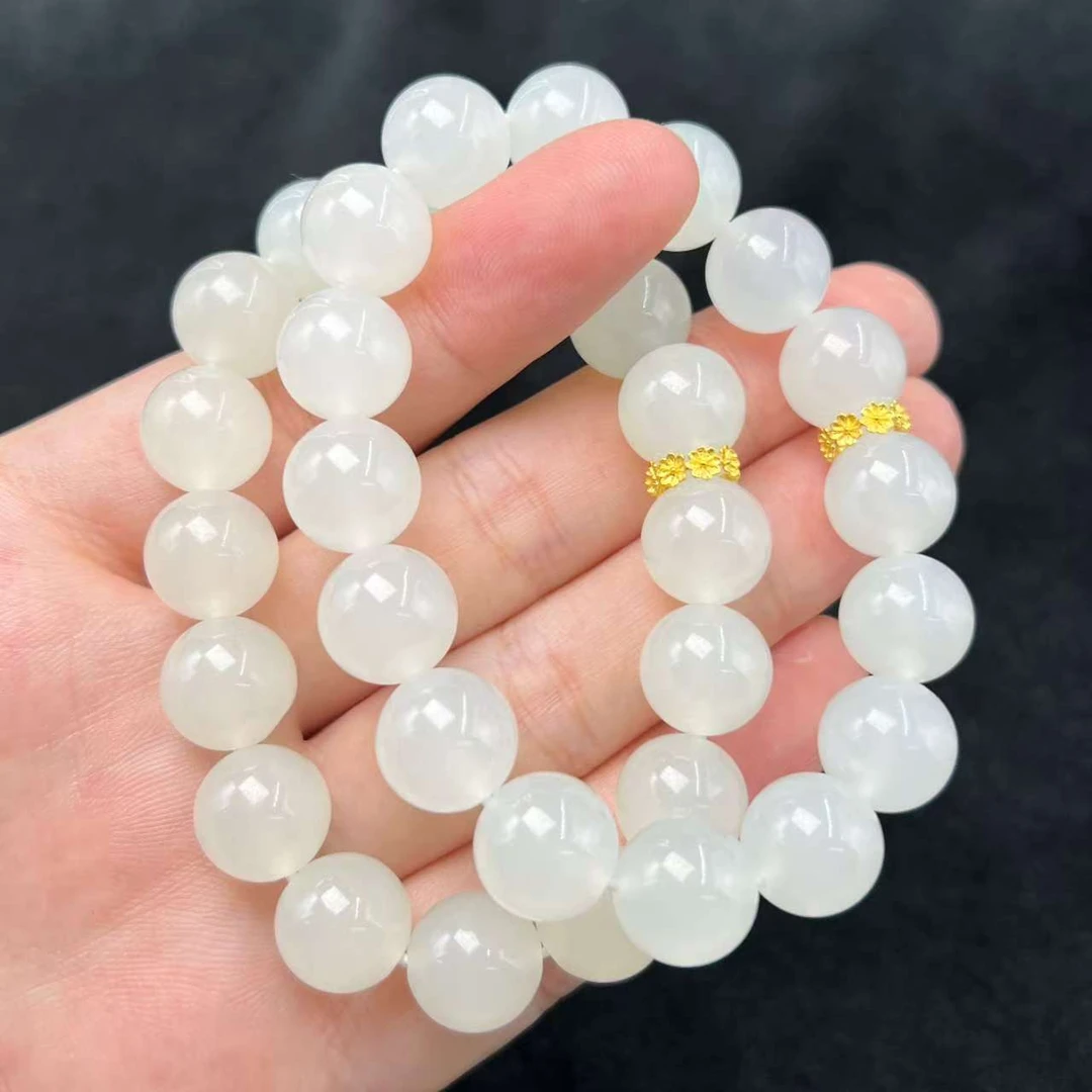 【北野珠宝】18k金天然和田白玉手串-B104H-83多样性发一11mm