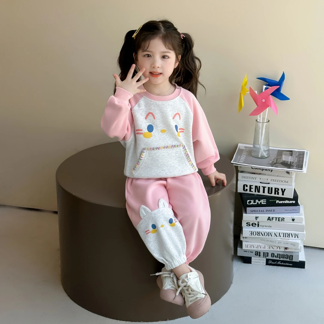 可爱猫咪卫衣套装女童春秋季2025新款休闲秋装两件套幼儿园开学装