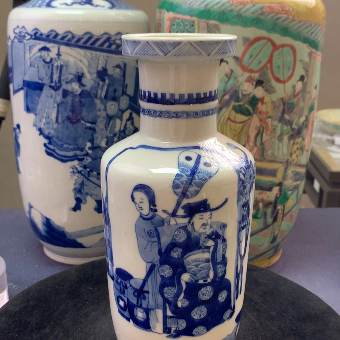 陶瓶3305瓷器—青花人物棒槌瓶