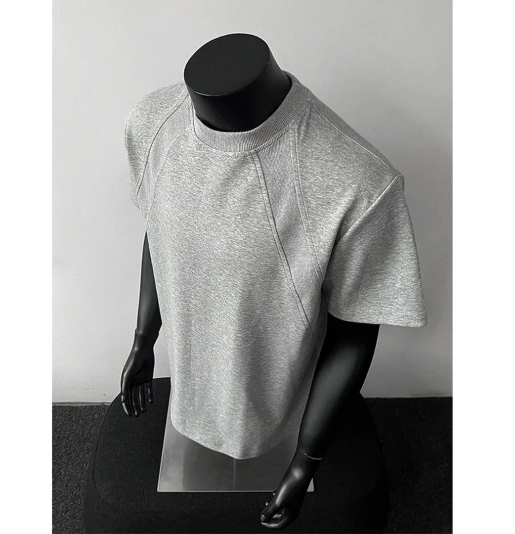 cleanfit美式重磅解构短袖男夏季boxy版型T恤空气层拼接短袖上衣