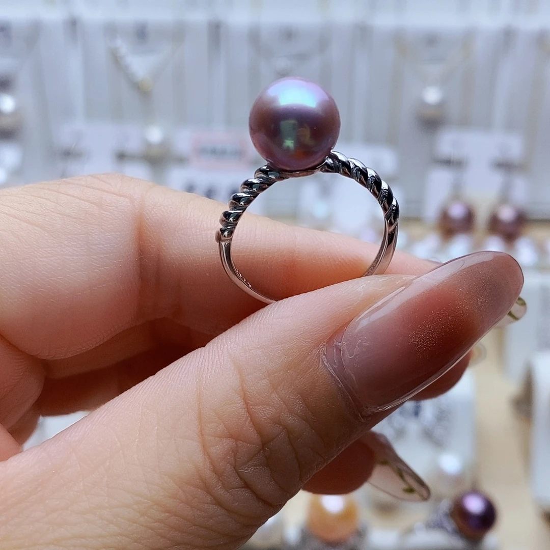 戒指银S925镶嵌淡水珍珠