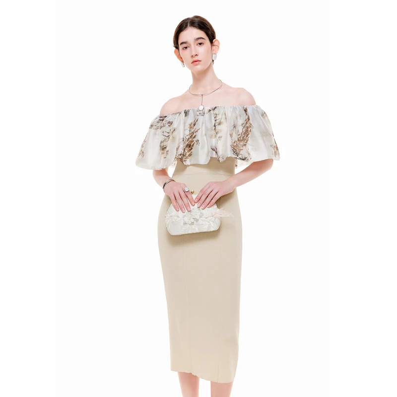 MISSCOCOON新中式印花荷叶边针织连衣裙0020