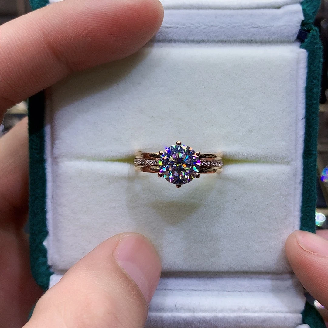 合成碳硅石（莫桑石）戒指/指环18K金镶嵌清**雨