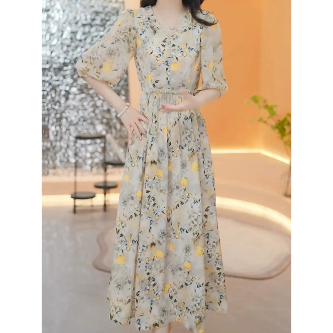 时尚碎花连衣裙2025新款女春夏气质名媛轻奢高级感大码女装裙子