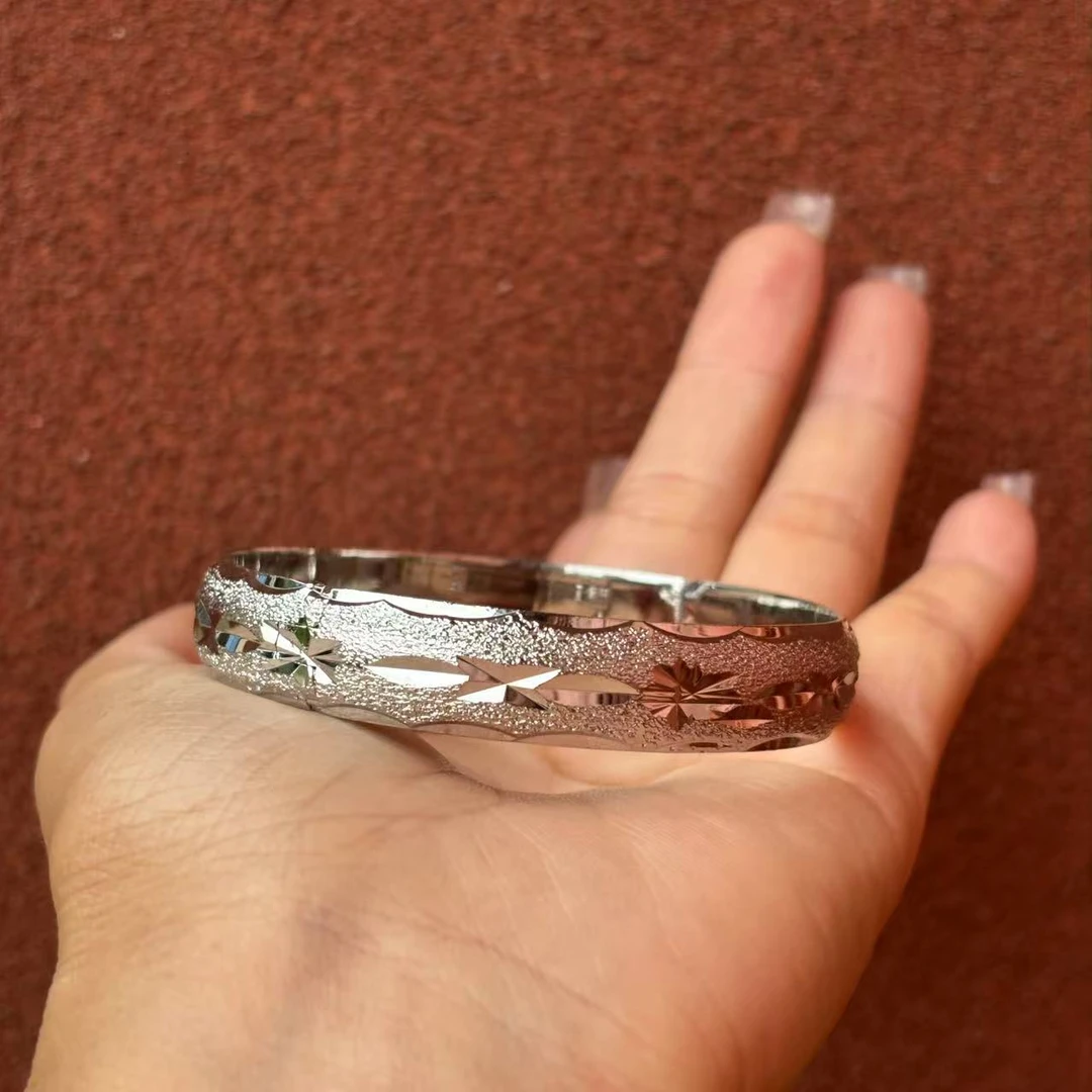 足银手镯 288-磨砂星花手镯