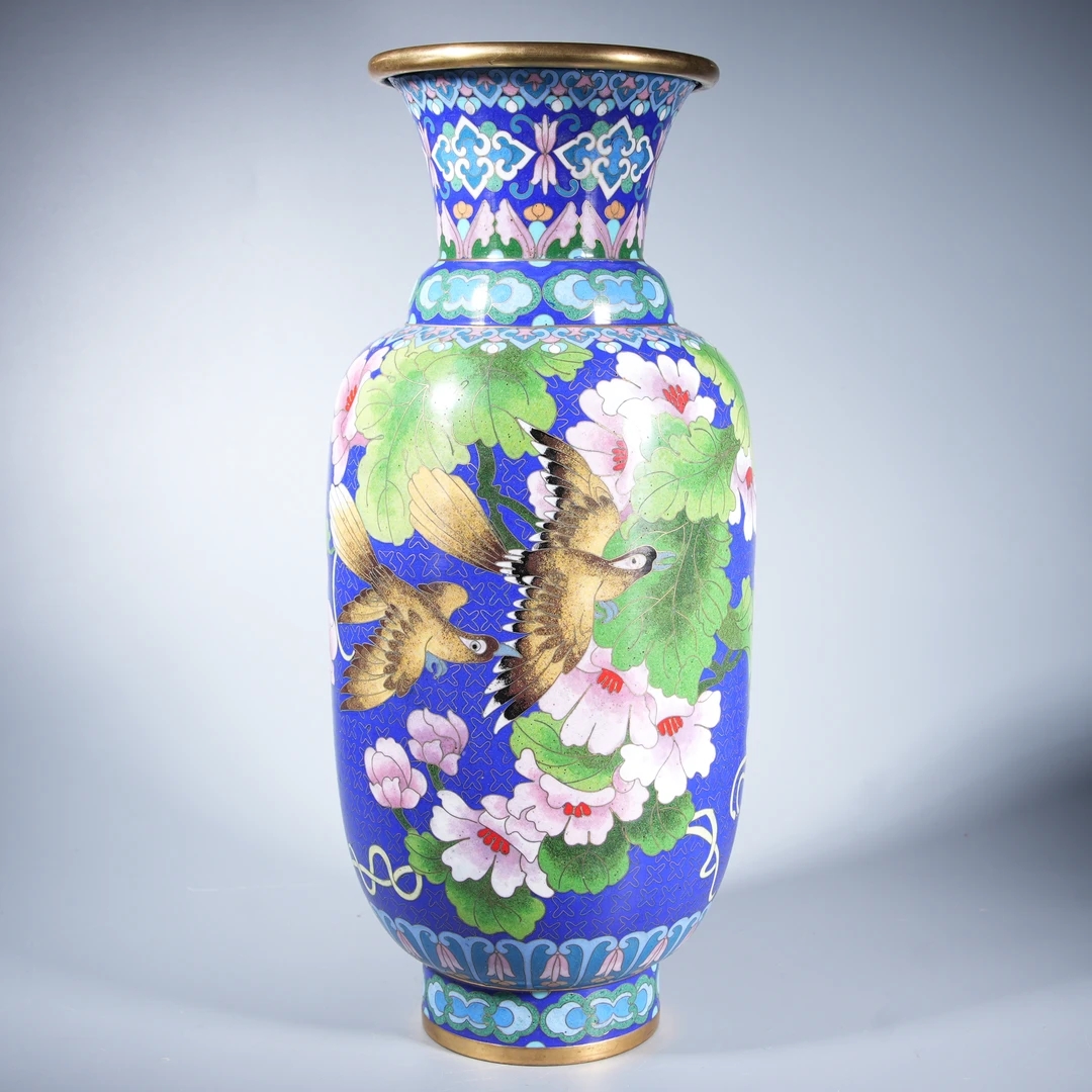 Tgz38 清代 景泰蓝花鸟纹瓶