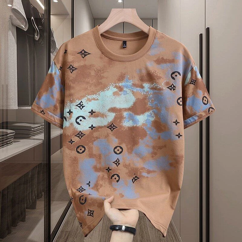 夏季圆领印花T恤棉质男士潮流时尚透气短袖休闲宽松打底131