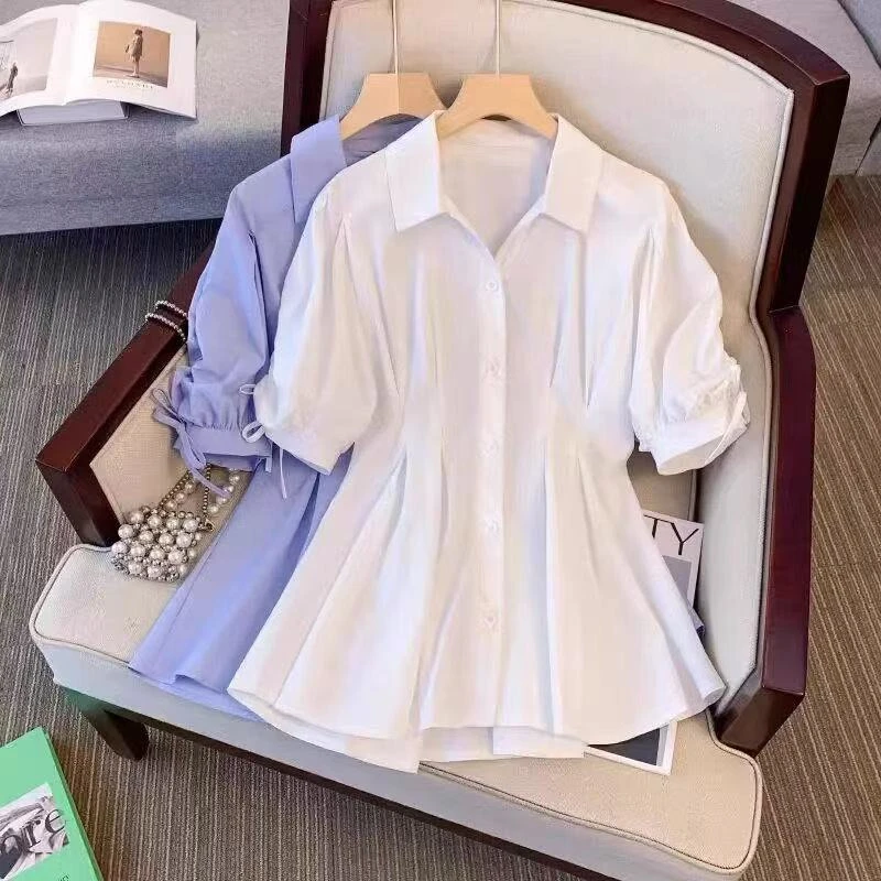 短袖女爆款2025年新款上衣女加宽加大遮肚显瘦女装大码衬衫打底衫