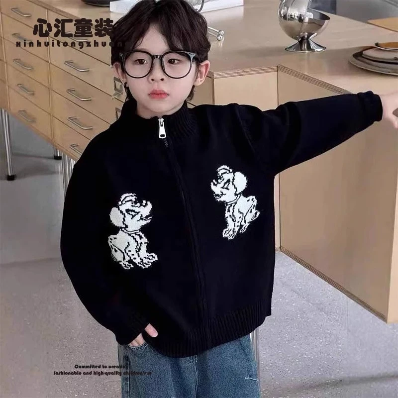 2025秋季新款男童韩系卡通拉链针织毛衣开衫中小童设计感毛衣外套
