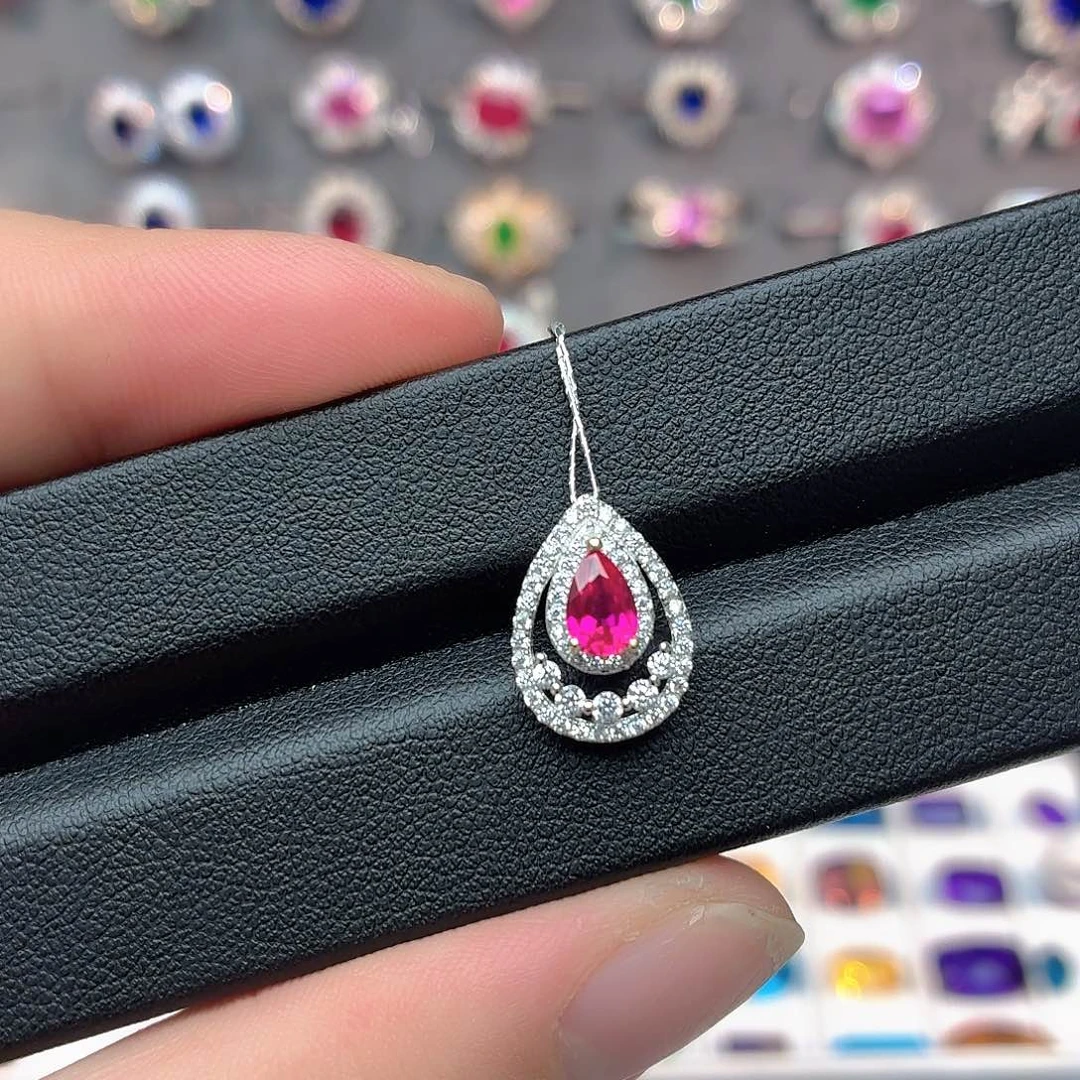 吊坠925银培育卢比莱色宝石