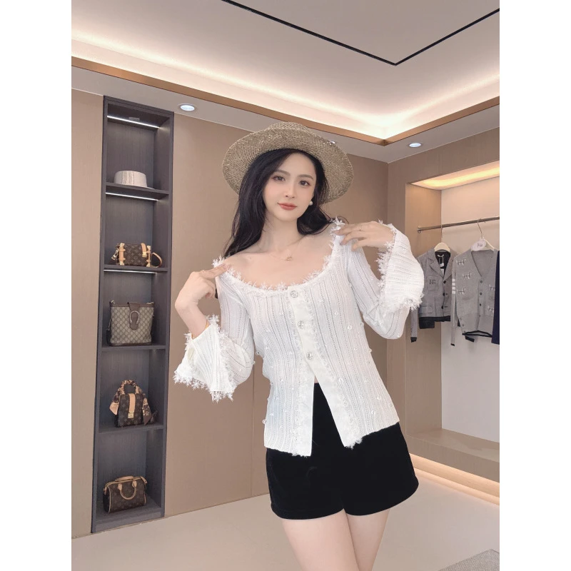 Ada JoJo浪漫优雅钉珠花边吊带针织开衫上衣LA11443