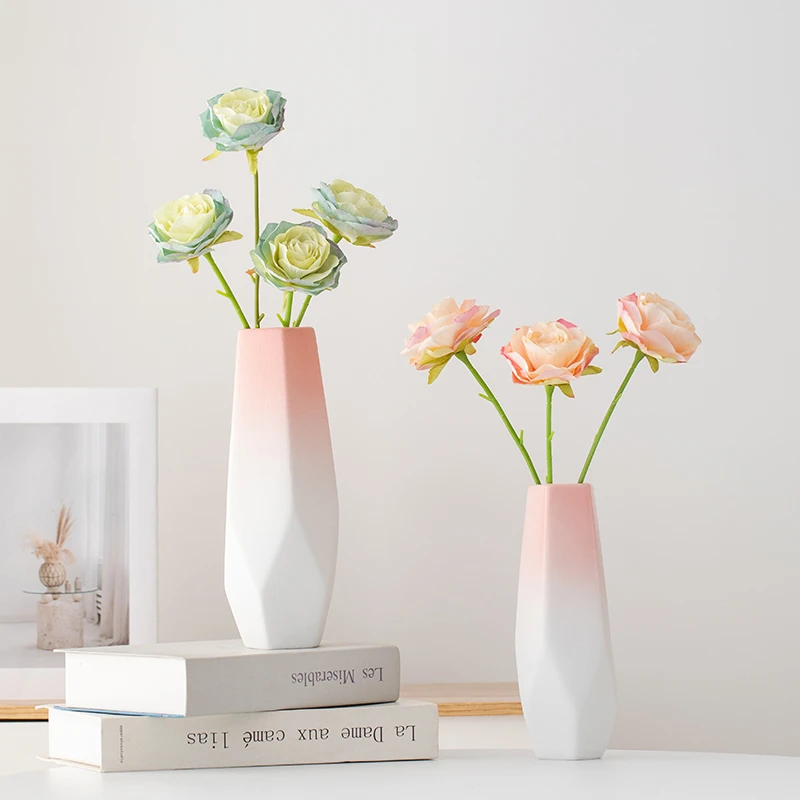 宿雨粉色现代简约陶瓷装饰干花花瓶家居玄关插花摆件仿真假花套餐