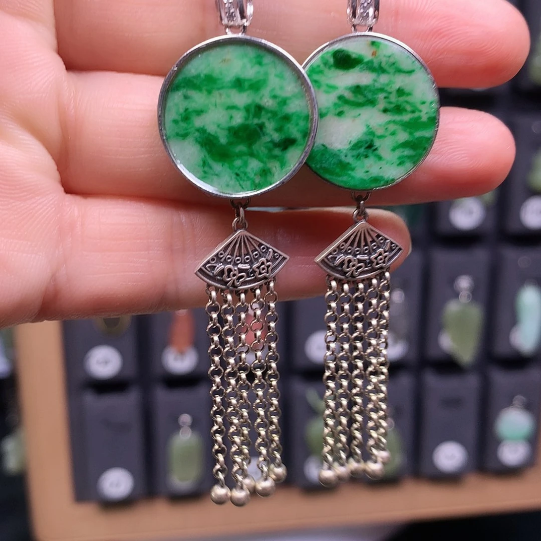 翡翠银S925镶嵌耳饰诗*精美