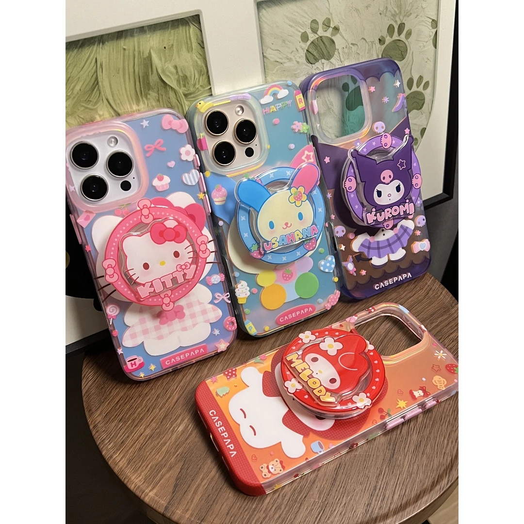 卡通三丽鸥KT猫磁吸支架适用iPhone16promax苹果15手机壳14流光13