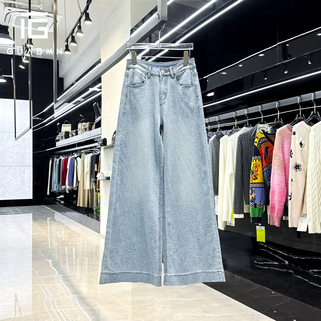GUABMN2025夏季新款玫瑰印花小众直筒牛仔裤5022初夏穿搭