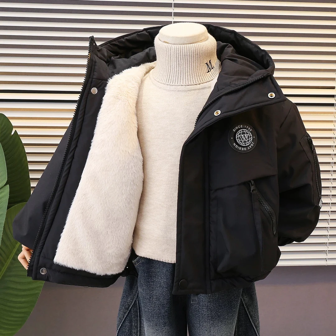 儿童加绒加厚冲锋衣男童防风保暖外套2025年帅气韩版冬季加棉加厚