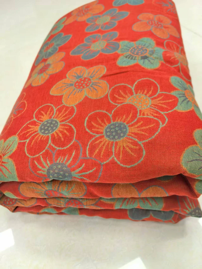 双人秋冬加厚橘色花儿朵朵双层纱布被2.0x2.3