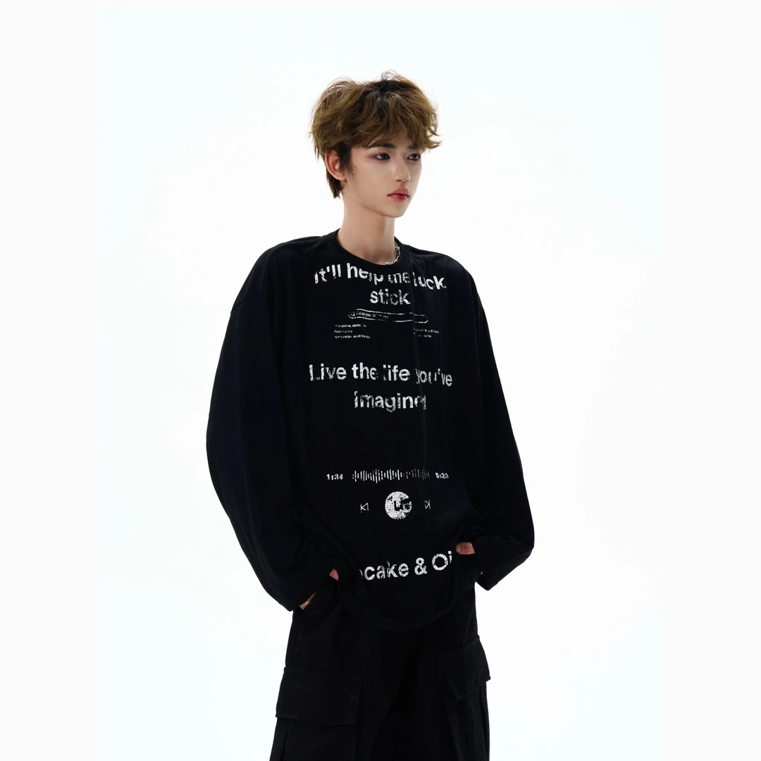 CleanlyGirl 字母薄款防晒透光斑驳云感棉慵懒宽松复古印花长T恤