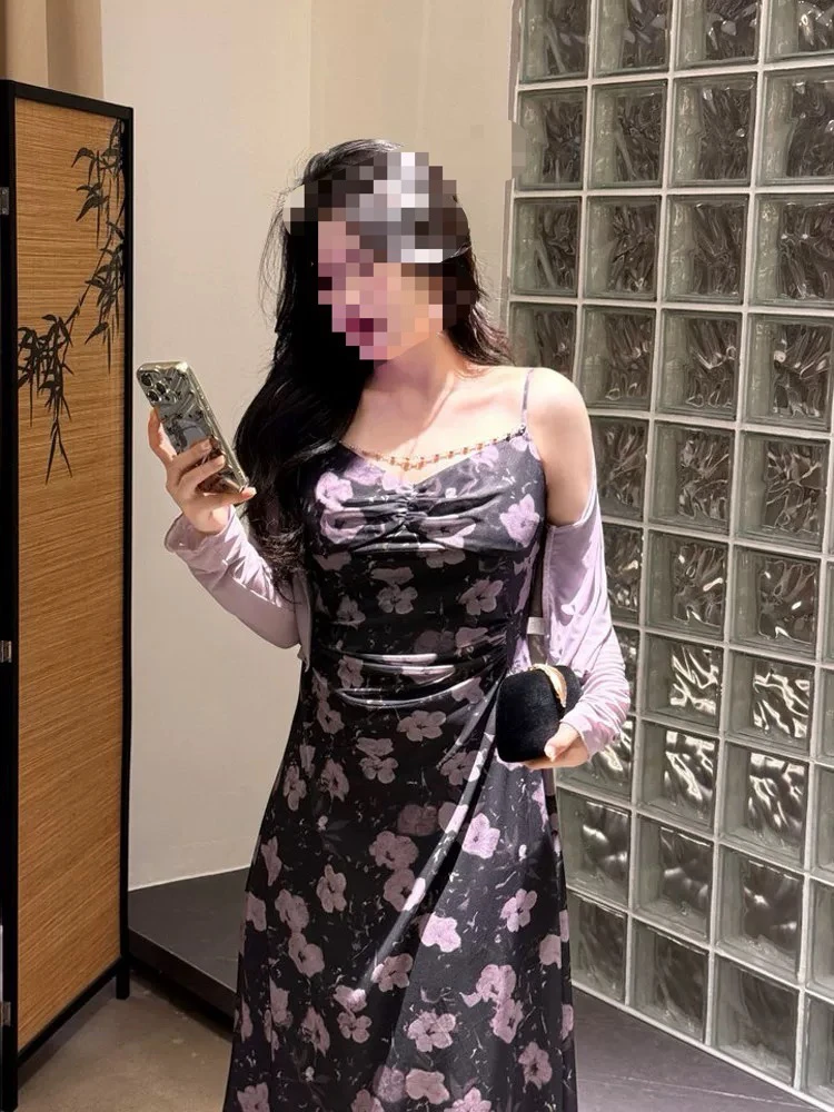 大码胖mm法式温柔开衫网纱连衣裙2025夏新款显瘦气质9133-1+9133