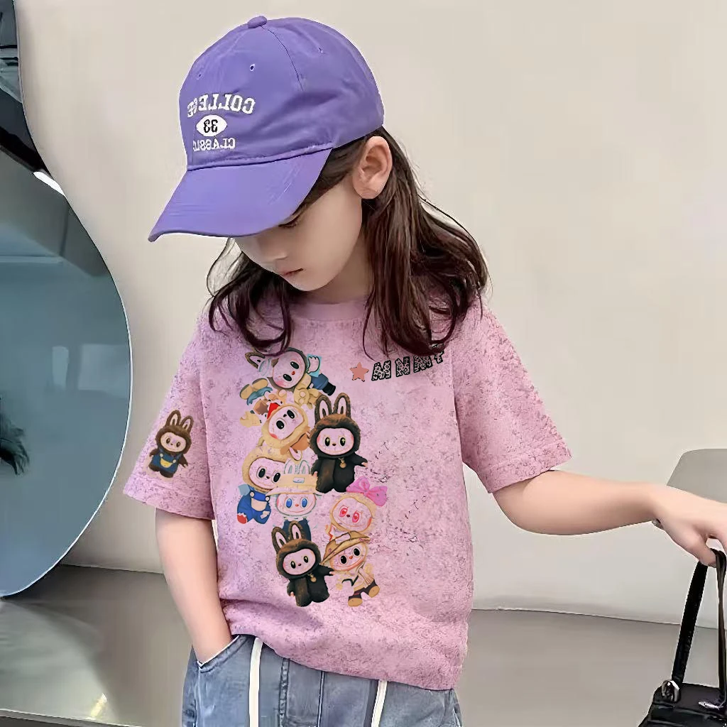 夏季卡通印花纯棉女童扎染短袖t恤休闲百搭潮流可爱上衣