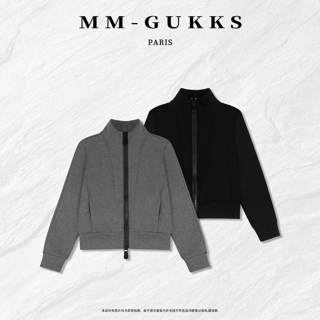 明明GUKKS『思绪余晖』早秋立领定制双头拉链休闲加绒外套上衣女