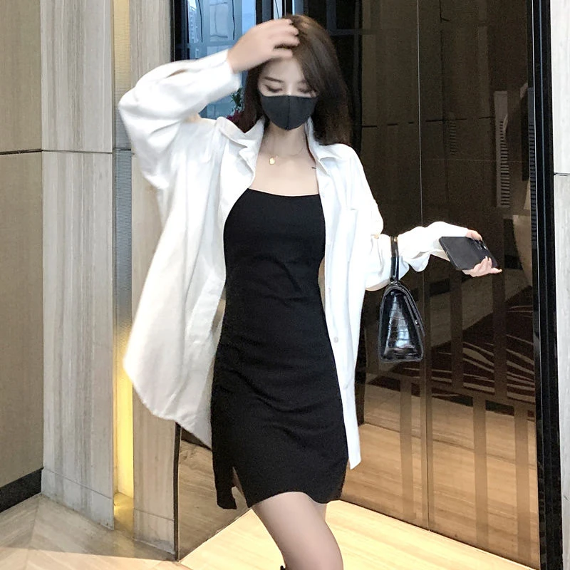 300斤胖mm吊带连衣裙衬衫两件套夏款轻熟女装套装韩版女夏装港味