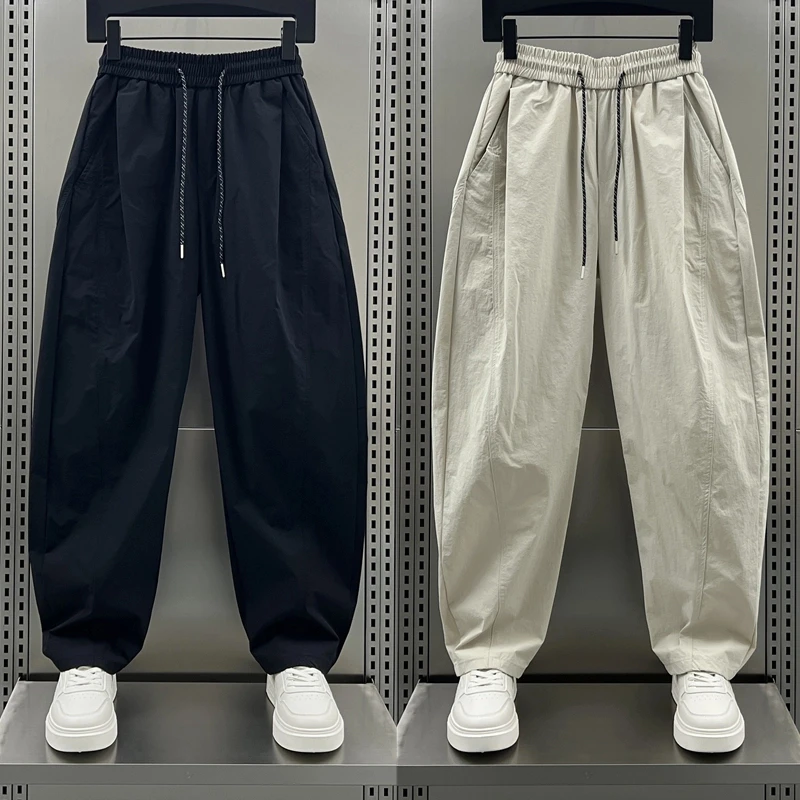 2025夏季新款男士简约纯色设计感休闲裤男士高级感弯刀直筒阔腿裤