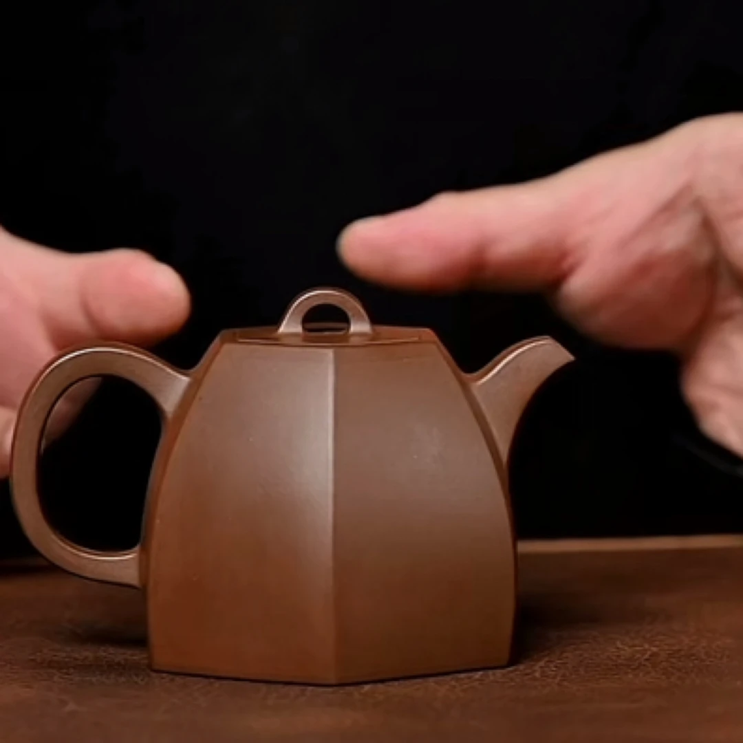 六方汉铎红泥全手工制泥壶紫砂壶纯手工茶具泡茶壶手制陶壶