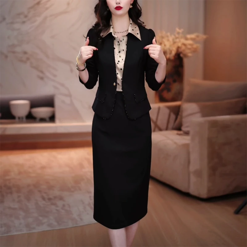 时尚气质减龄显瘦洋气高端大气上档次妈妈装西服外套＋连衣裙两件-