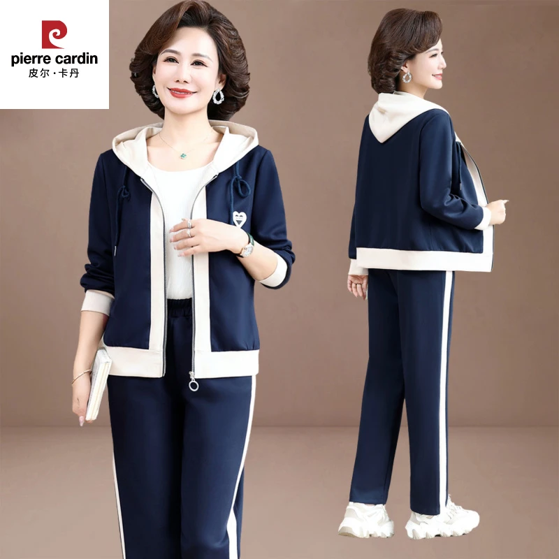 皮尔卡丹中年妈妈春秋季套装2025新款时尚休闲外套中老年人女运动