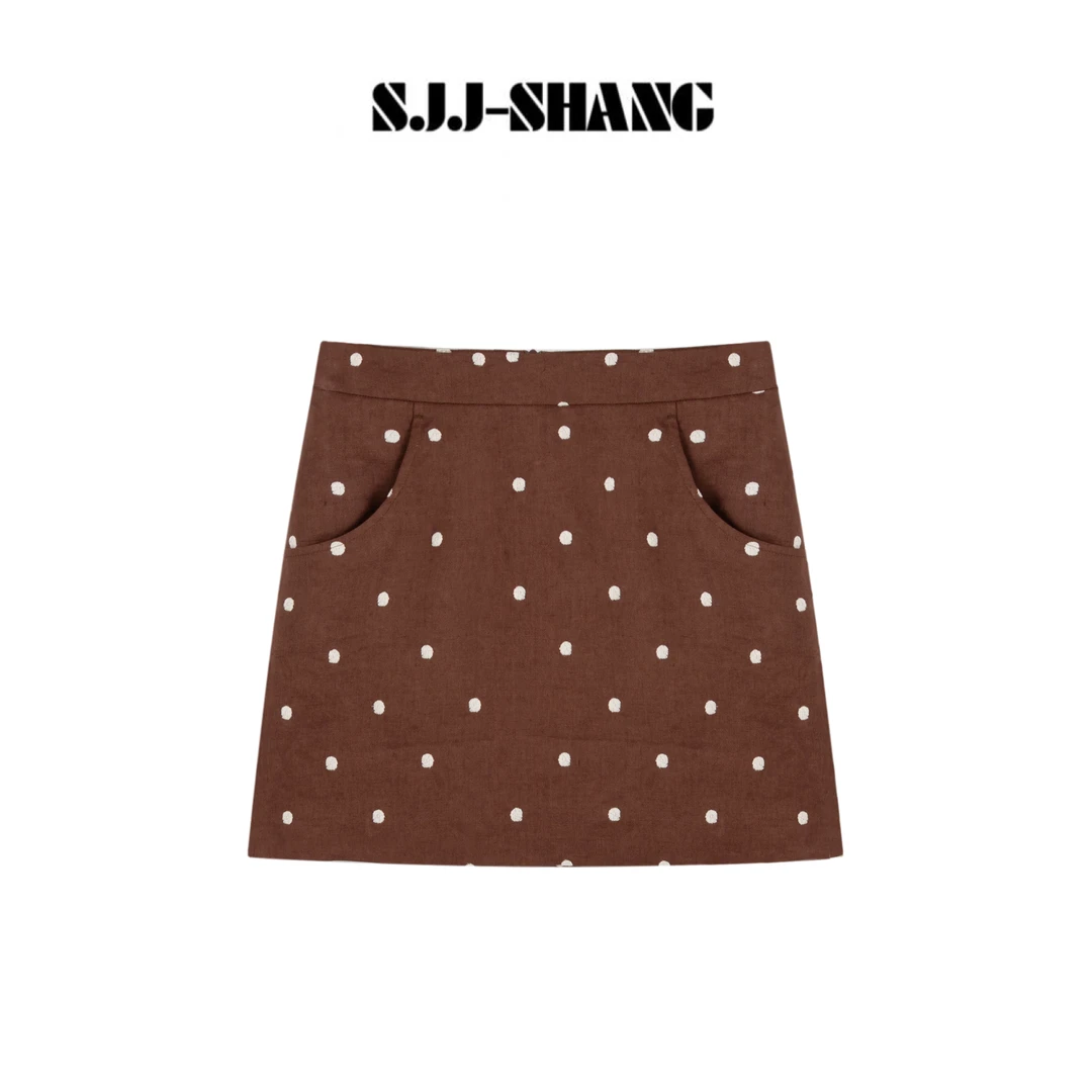 SJJ-SHANG【摩卡波点】25ss新品满分亚麻手工刺绣波点裙q134660p