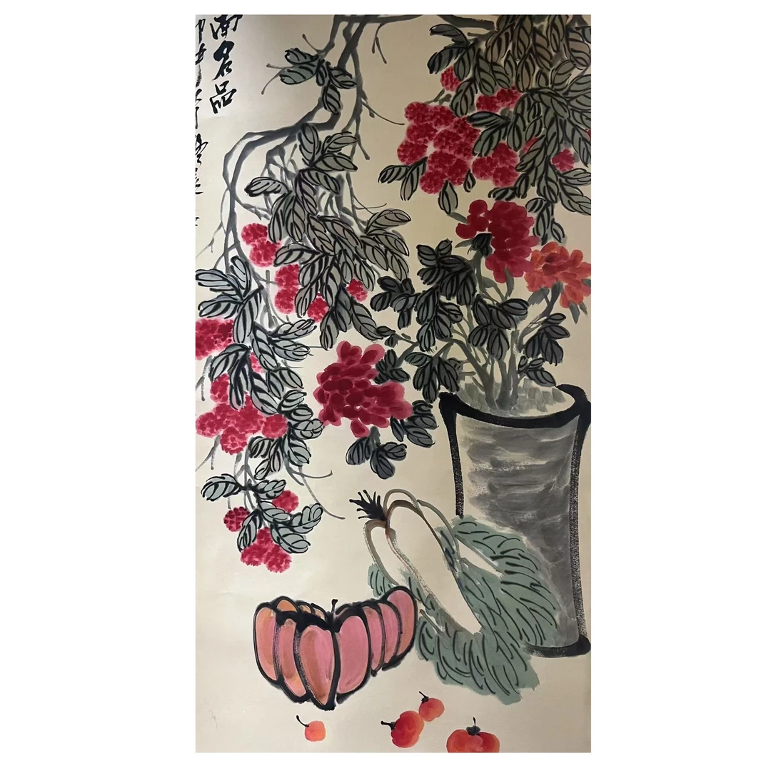 吴 花卉立轴尺寸68×138约8.4约平尺