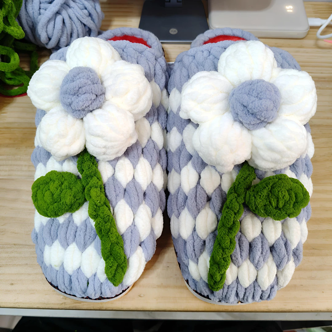 纯手工钩针钩织创意棉拖鞋
