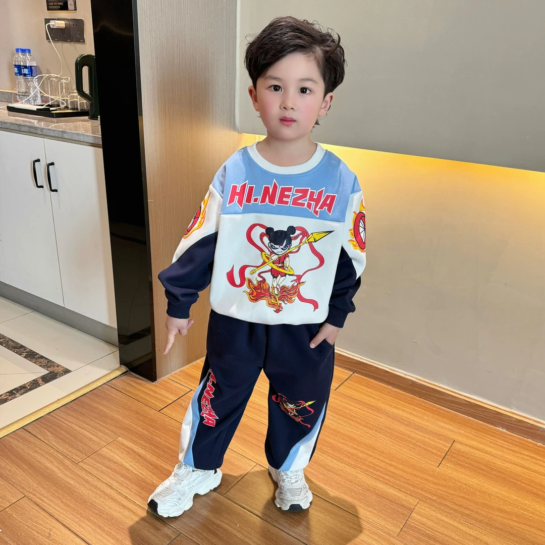 哪吒儿童服装男童春秋款卫衣套装2025新款帅气男孩时髦运动服春装