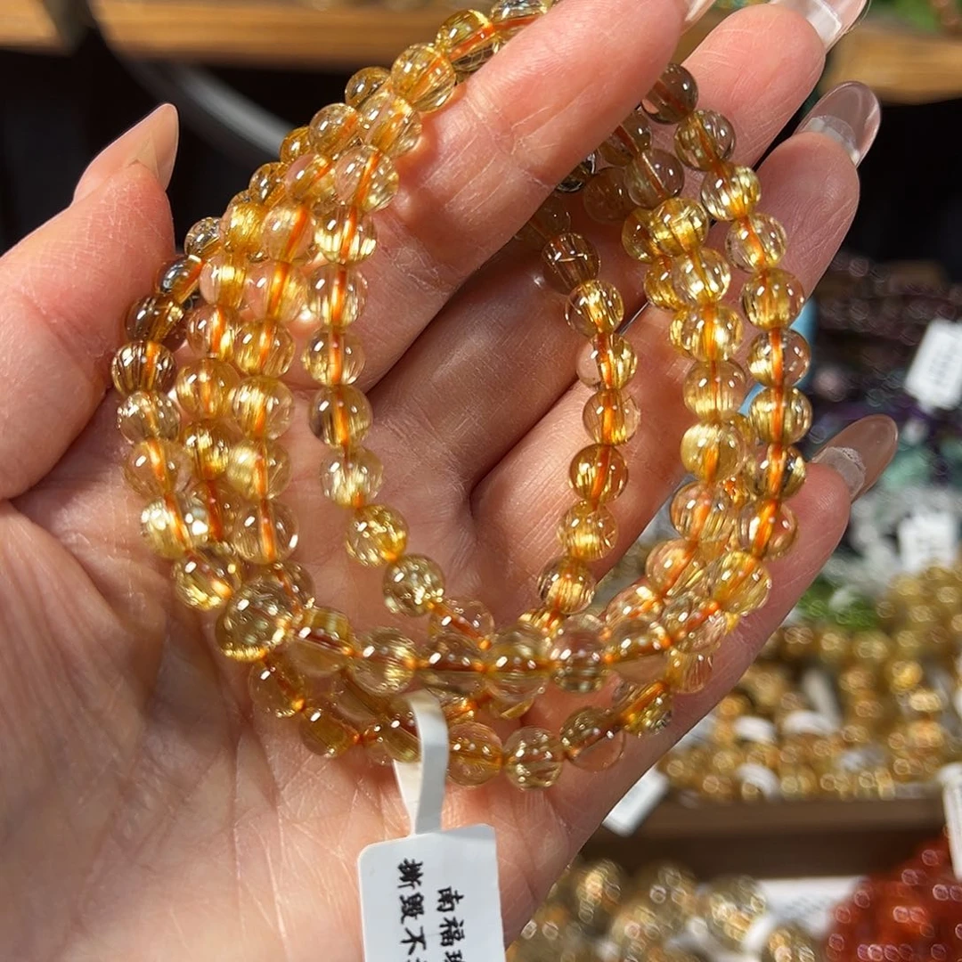 发晶手串未镶嵌 天然巴西钛晶6.6mm顺发透体108颗佛珠