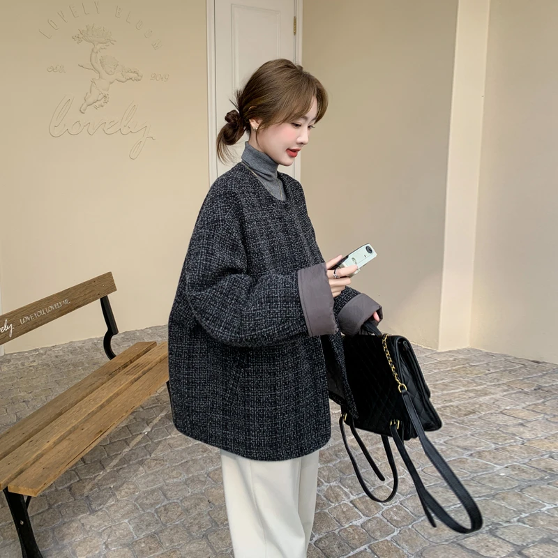 粗花呢棉服女款正品小个子网红洋气加厚高级品质气质衣服炸街外套