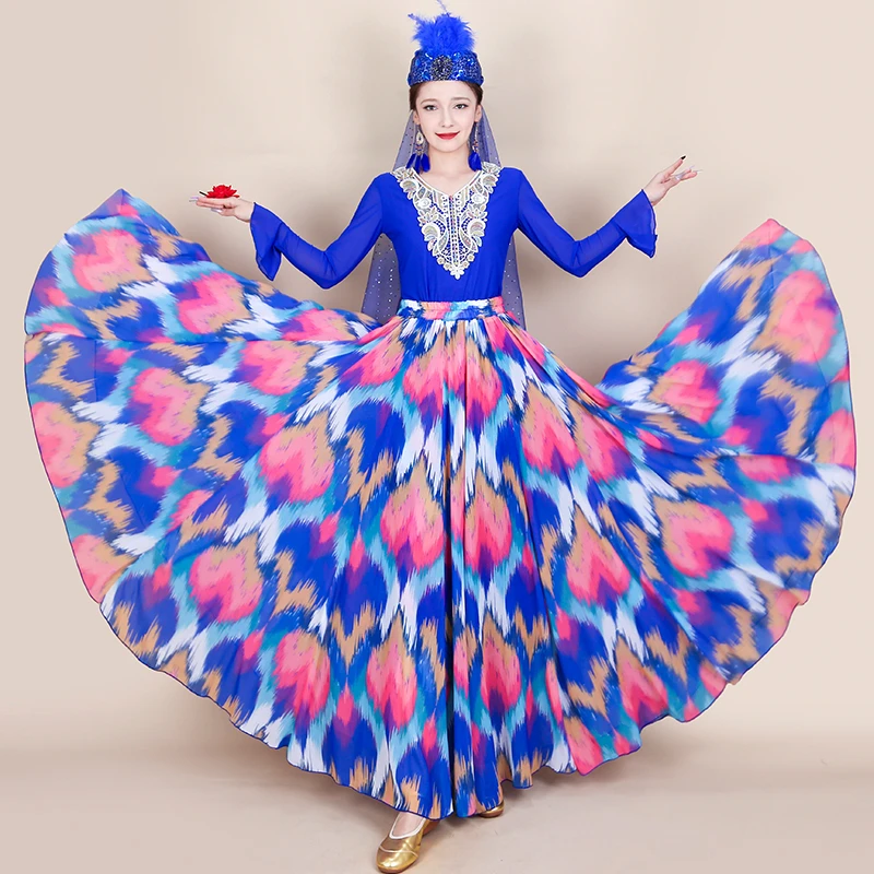 天山美翼新款1千度大摆新疆舞海南度假民族风新彩720度舞蹈大摆裙