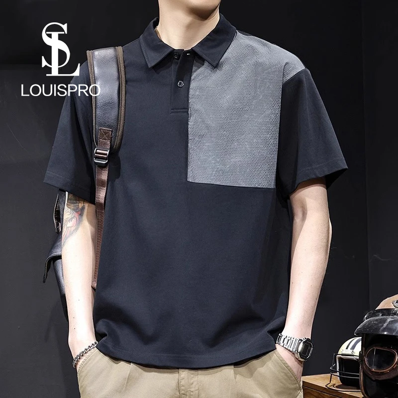 撞色拼接Polo衫短袖t恤男大码夏季2025新款潮流百搭体恤