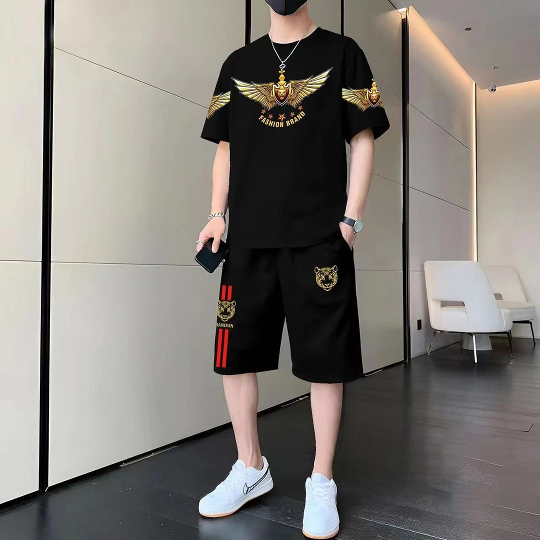 休闲运动夏季潮流宽松时尚短袖T恤短裤短裤短袖男套装男装男士