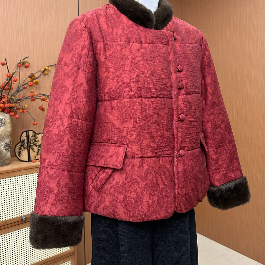 时尚妈妈装洋气保暖棉服外套冬季新款国风50多岁小棉袄中老年上衣