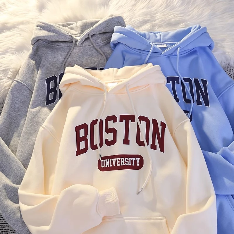 【直播专属】韩版连帽套头加绒加厚卫衣女秋冬宽松oversize情侣装潮