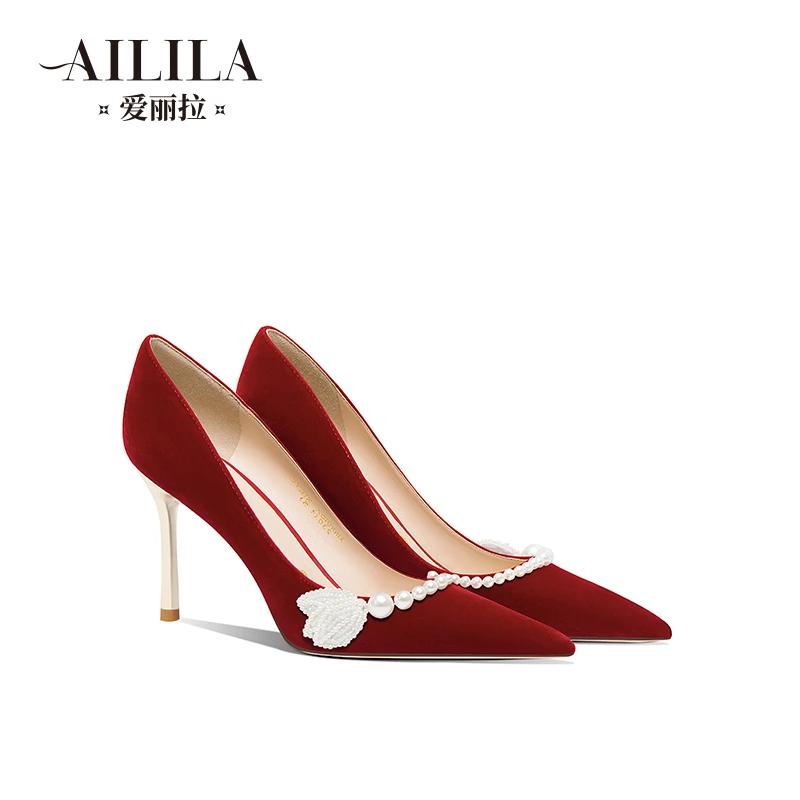 爱丽拉婚鞋秀禾婚纱两穿婚宴鞋敬酒服红色细跟高跟鞋百搭尖头女鞋
