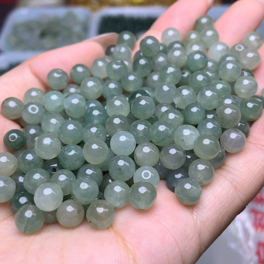 未镶嵌手链翡翠卡6.8冰透油青30个单圈